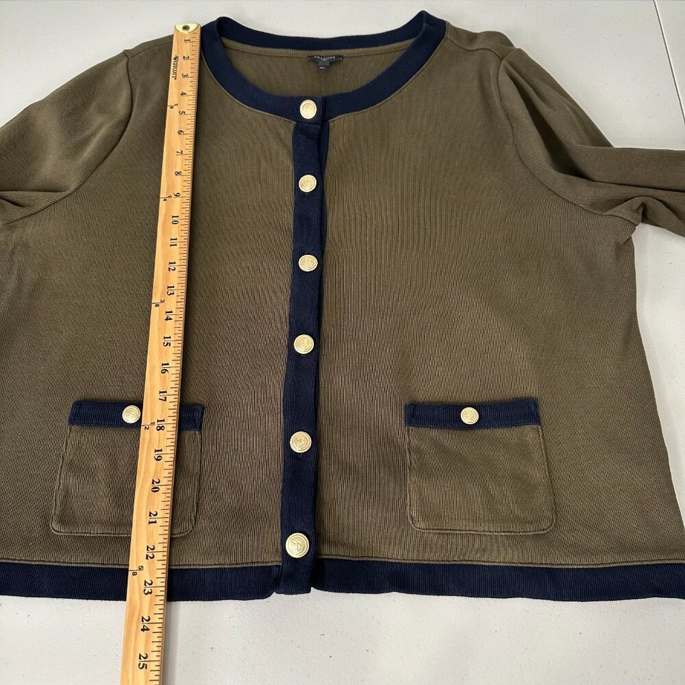 Talbots Patch Pocket Cardigan Sweater Size 2X Green Gold Buttons - Picture 8 of 10